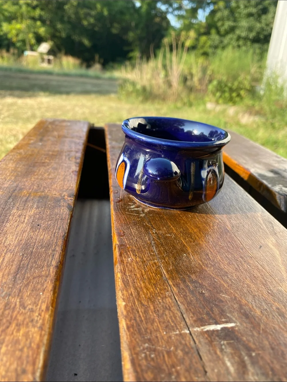 Ceramic Butter/Sauce Warmer Pouring Bowl in Deep Cobalt Blue 2